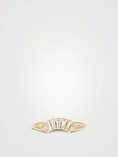 Cléo 14K Gold Deco Fan Ring With White Topaz