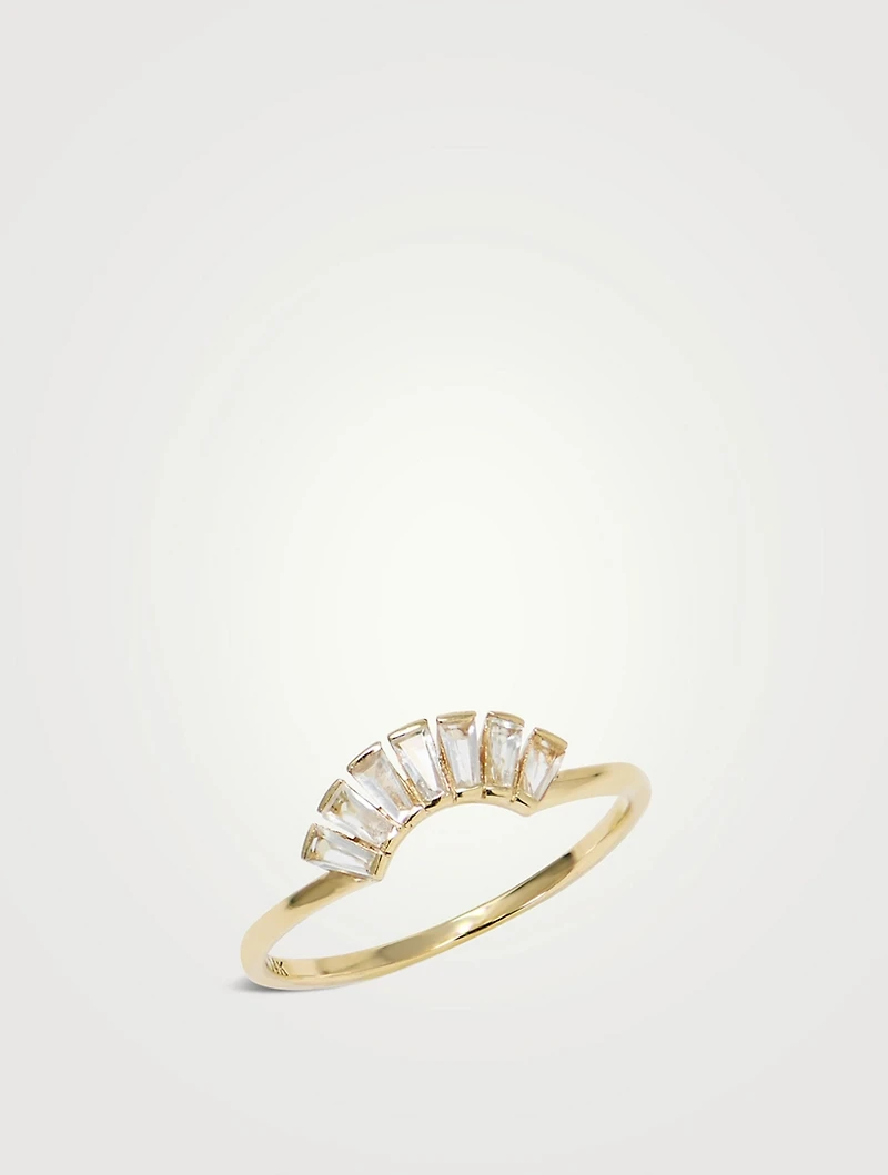 Cléo 14K Gold Deco Fan Ring With White Topaz