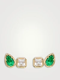 Mélia 14K Gold Toi Et Moi Cushion Stud Earrings With Emerald