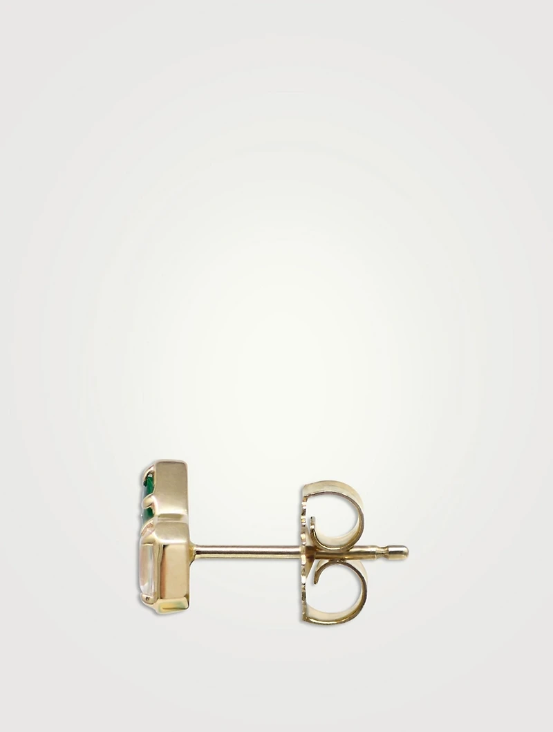 Mélia 14K Gold Toi Et Moi Cushion Stud Earrings With Emerald