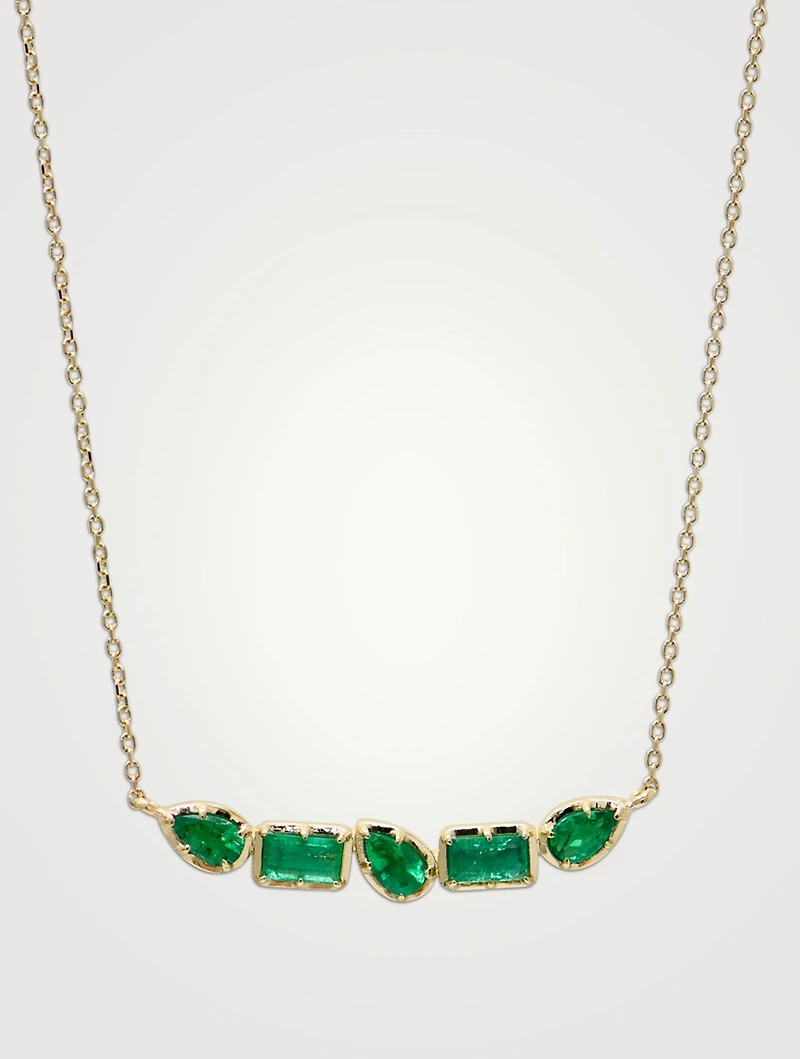 Mélia 14K Gold Linea Bar Necklace With Emerald