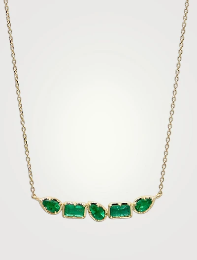 Mélia 14K Gold Linea Bar Necklace With Emerald