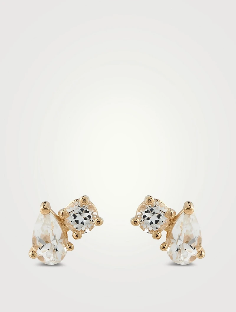Mel Soldera 14K Gold Jumelle Stud Earrings With White Topaz