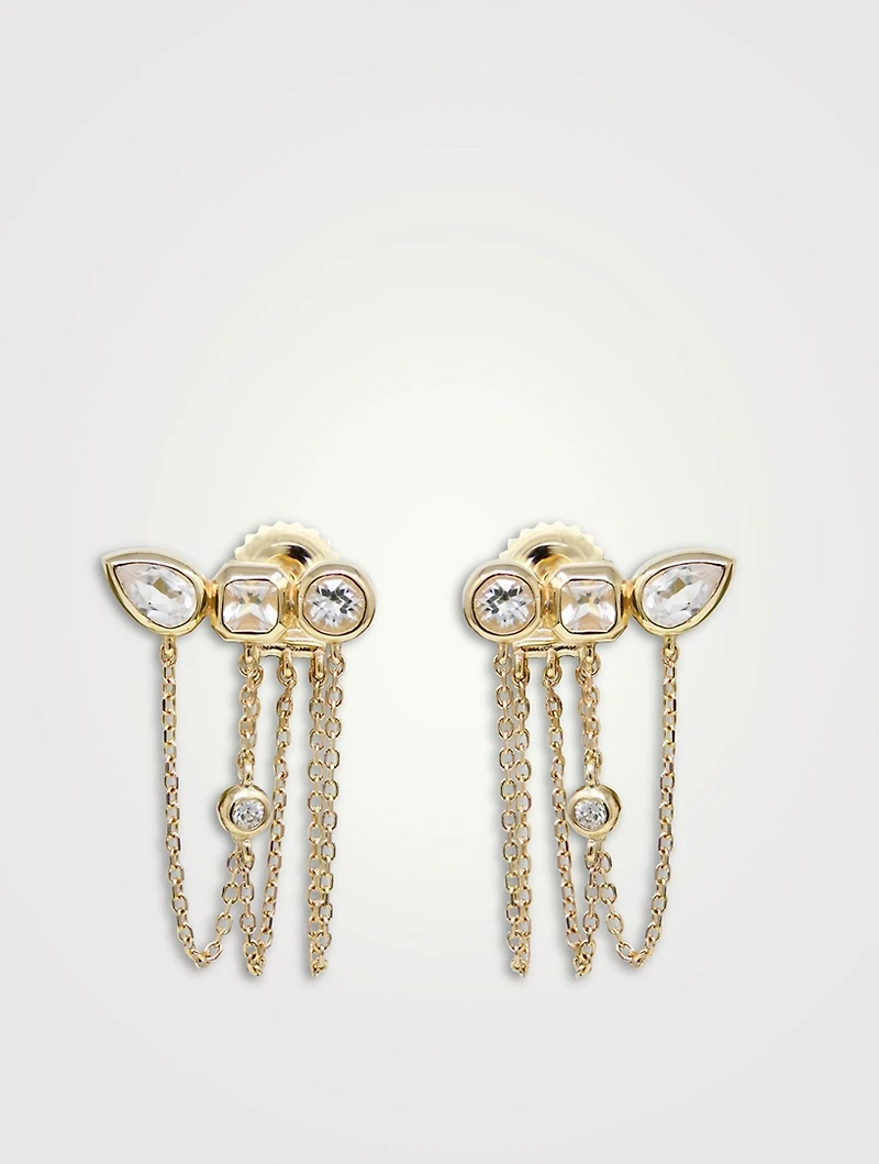 Cléo 14K Jaeda Triple Chain Earrings With White Topaz