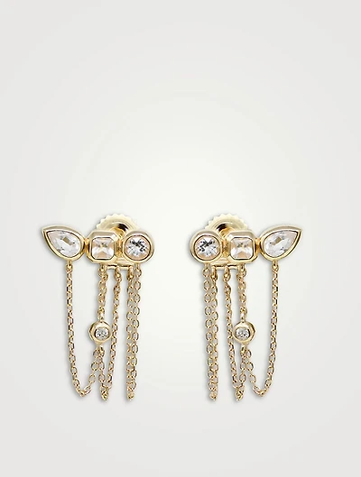 Cléo 14K Jaeda Triple Chain Earrings With White Topaz