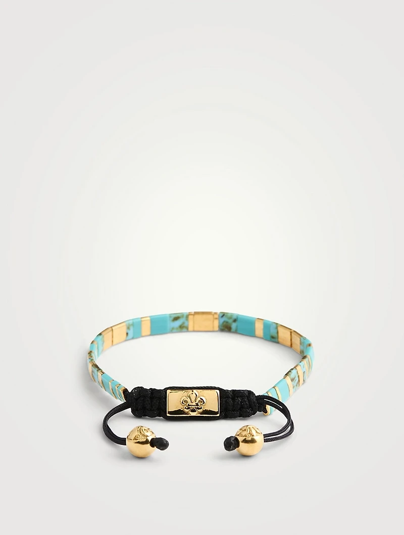 Marbled Turquoise And Gold Plated Miyuki Tila Beaded Bracelet