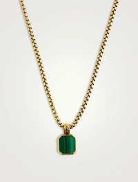 Gold Plated Necklace With Square Malachite Pendant