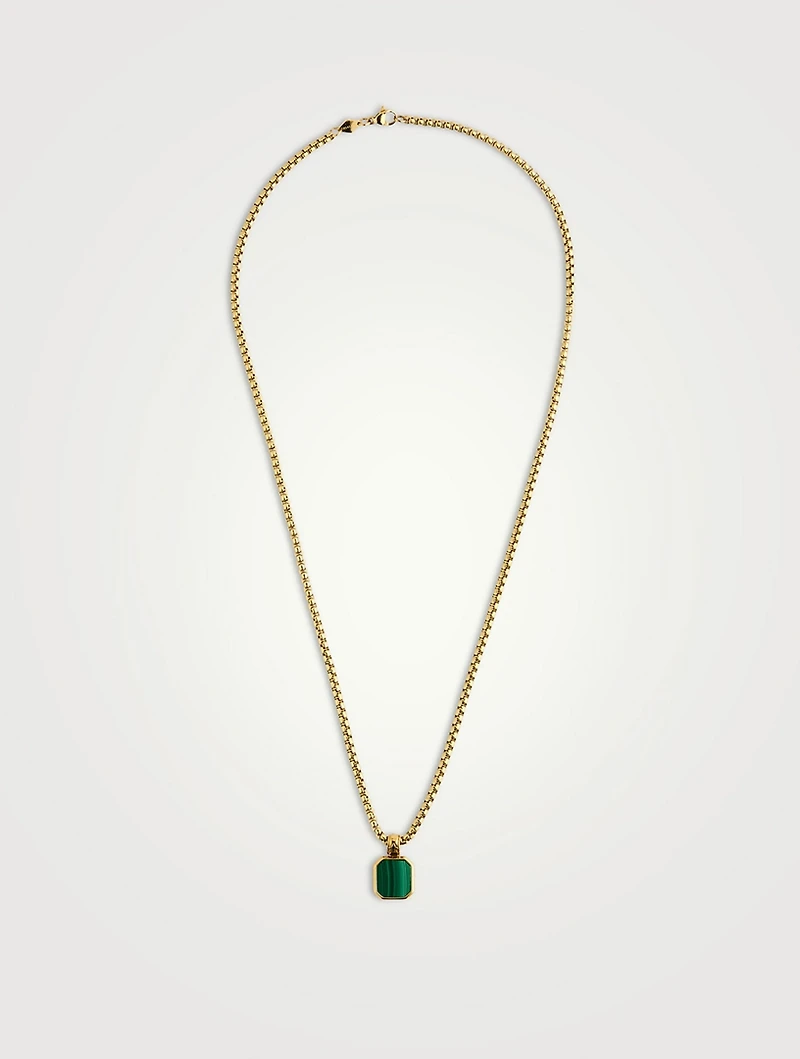 Gold Plated Necklace With Square Malachite Pendant