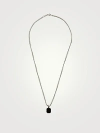 Stainless Steel Necklace With Square Matte Onyx Pendant