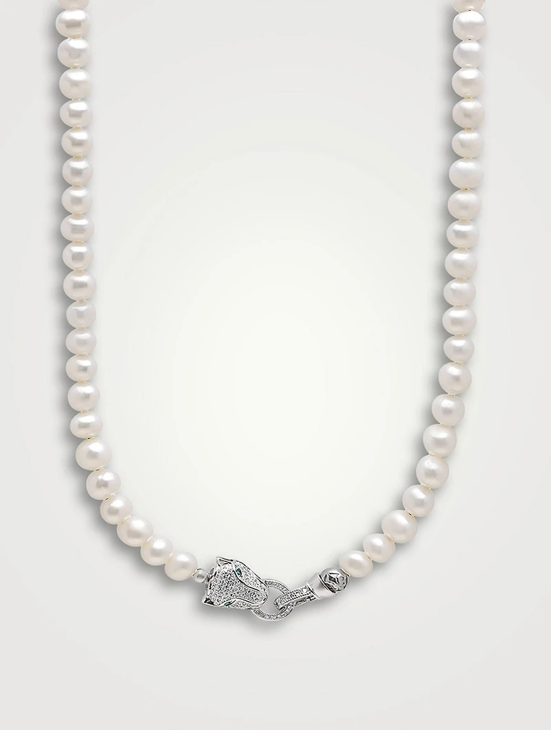 Pearl Silver Panther Lock Necklace