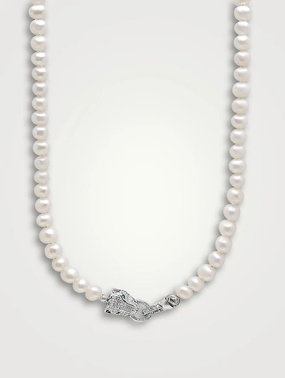 Pearl Silver Panther Lock Necklace