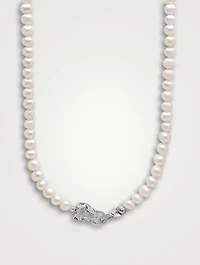 Pearl Silver Panther Lock Necklace