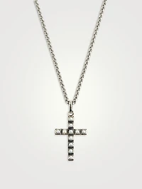 Silver Pearl Cross Pendant Necklace