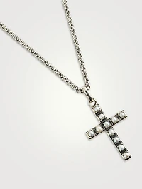 Silver Pearl Cross Pendant Necklace