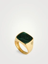 Gold Plated Signet Ring With Green Jade