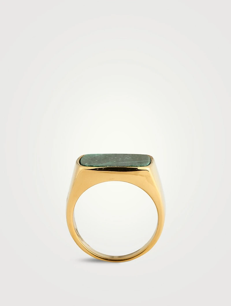 Gold Plated Signet Ring With Green Jade