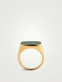 Gold Plated Signet Ring With Green Jade