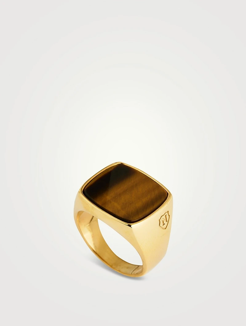 Gold Plated Signet Ring With Brown Tiger Eye