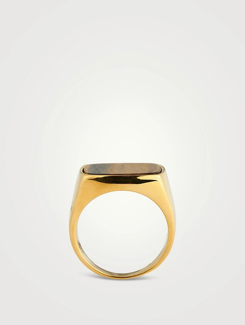 Gold Plated Signet Ring With Brown Tiger Eye