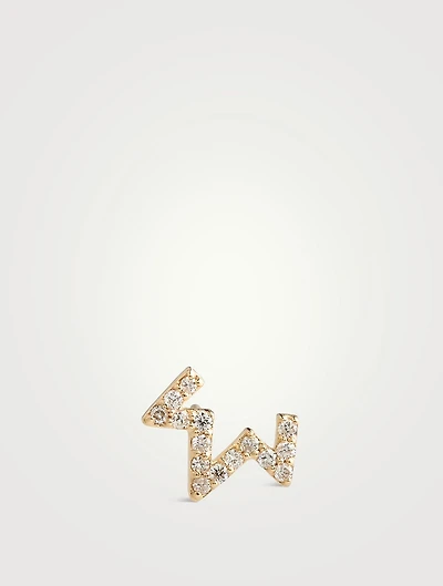 Aztec 14K Gold Zig Zag Left Stud Earring With Diamonds