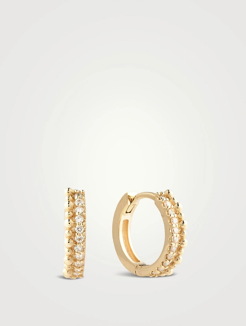 Dew Drop 14K Gold Double Huggie Hoop Earrings With Pavé Diamonds