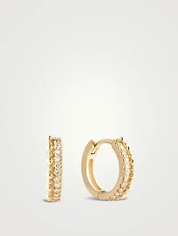 Dew Drop 14K Gold Double Huggie Hoop Earrings With Pavé Diamonds