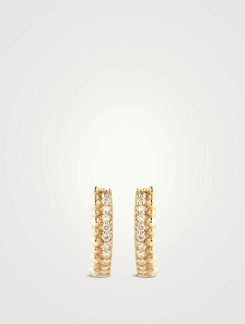 Dew Drop 14K Gold Double Huggie Hoop Earrings With Pavé Diamonds