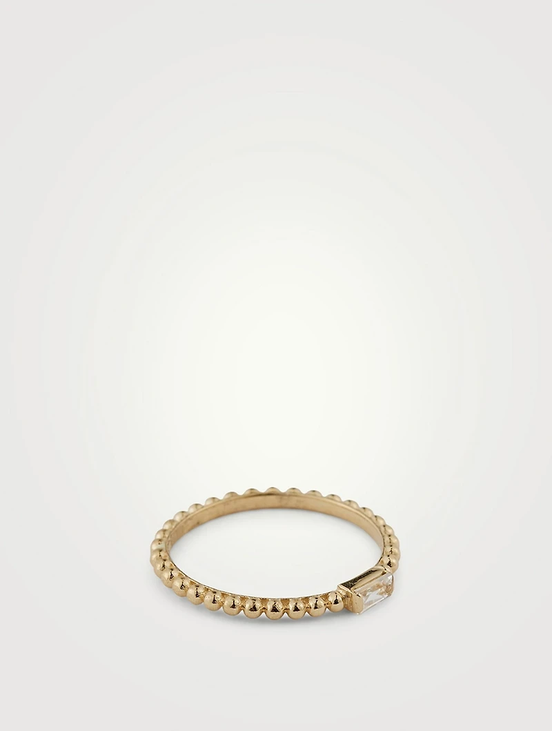 Dew Drop 14K Gold Baguette Stackable Ring With White Topaz
