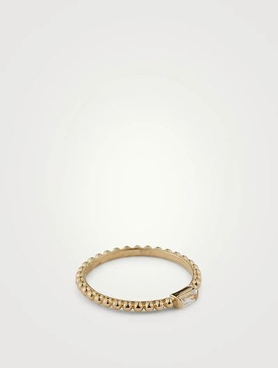Dew Drop 14K Gold Baguette Stackable Ring With White Topaz