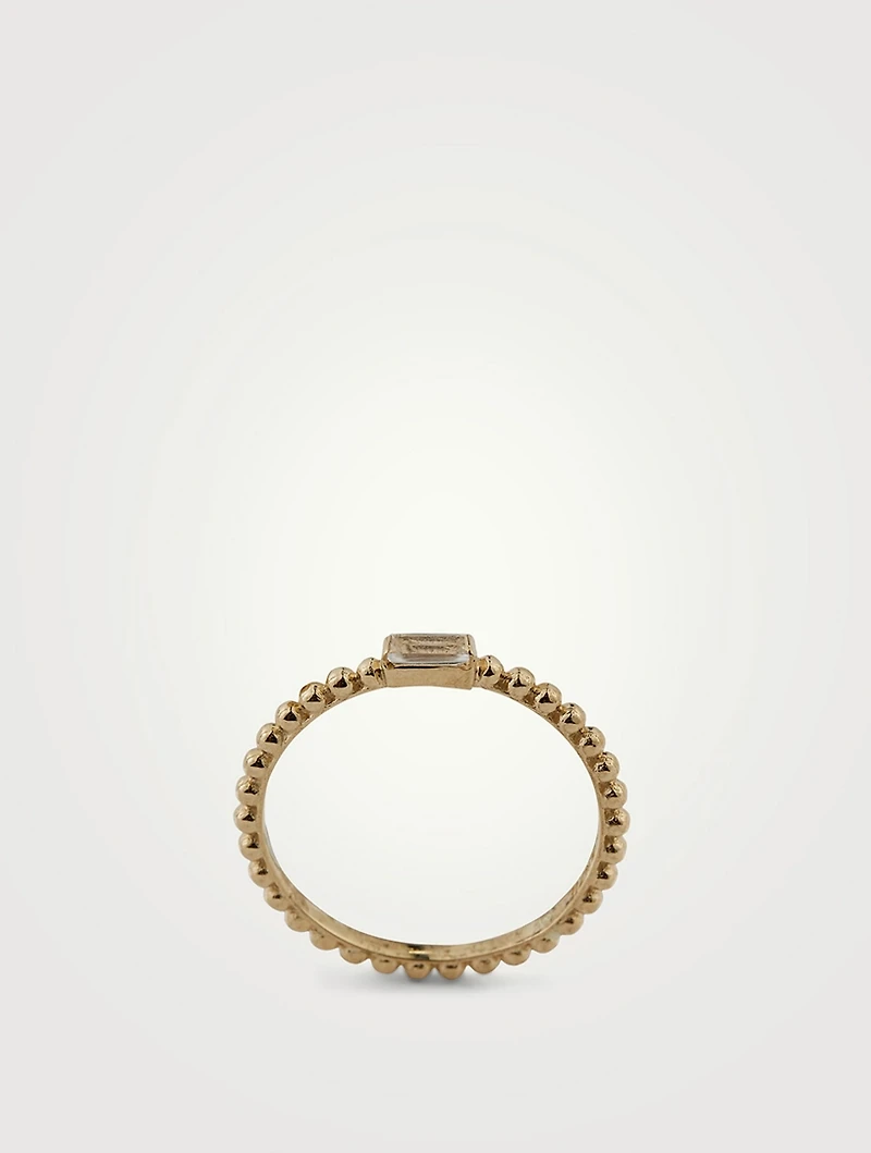Dew Drop 14K Gold Baguette Stackable Ring With White Topaz