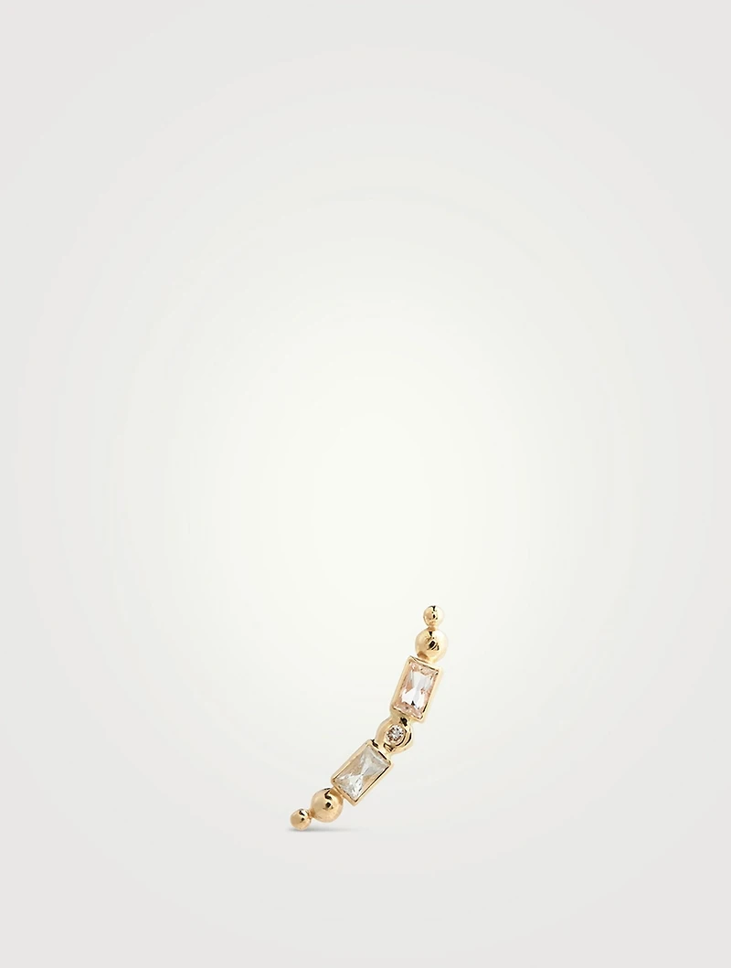 Mel Soldera 14K Gold Deco Left Ear Crawler With Diamonds And White Topaz