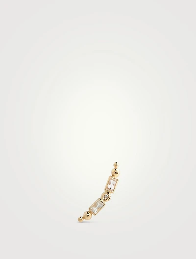 Mel Soldera 14K Gold Deco Left Ear Crawler With Diamonds And White Topaz