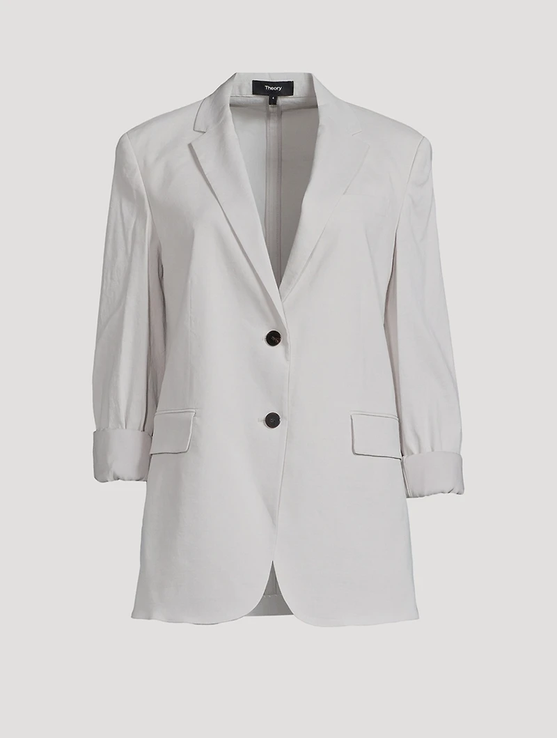 Rolled-Sleeve Good Wool Boyfriend Blazer
