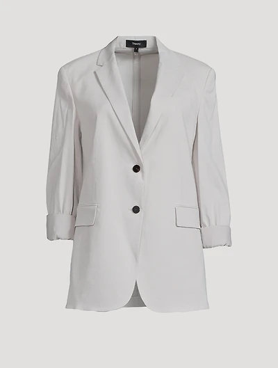 Rolled-Sleeve Good Wool Boyfriend Blazer