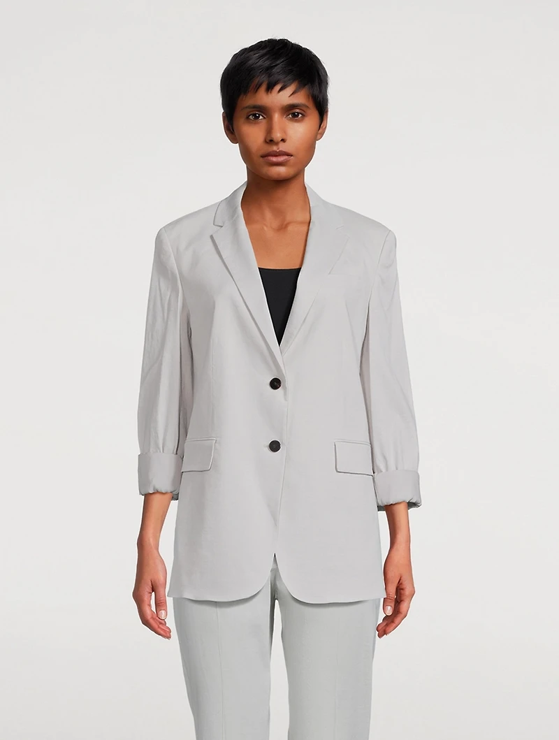 Rolled-Sleeve Good Wool Boyfriend Blazer