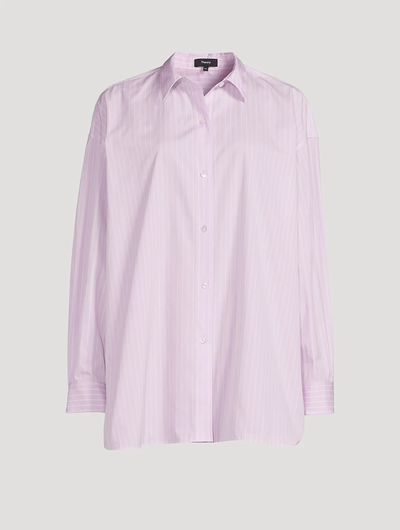 Oversized Cotton Shirt Stripe Print