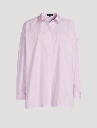 Oversized Cotton Shirt Stripe Print