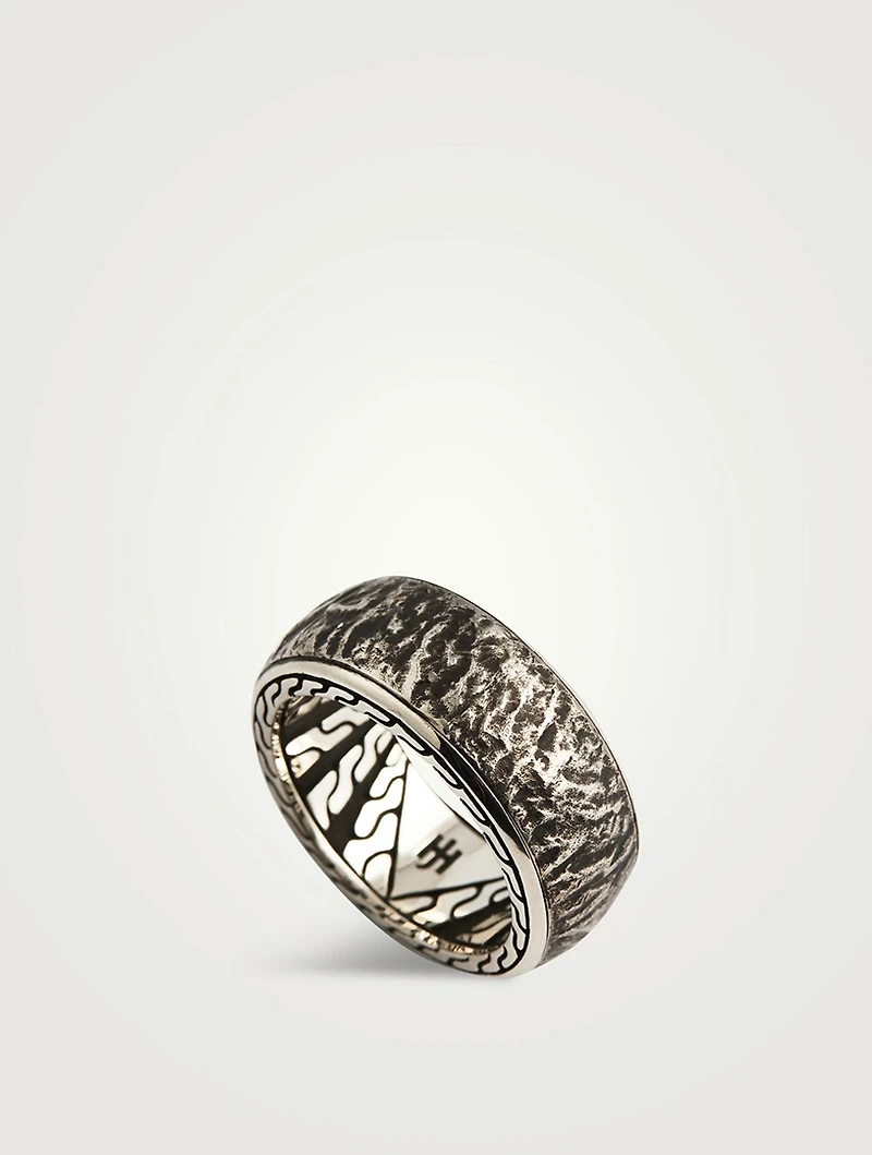 Silver 10MM Reticulated Rotating Band Ring