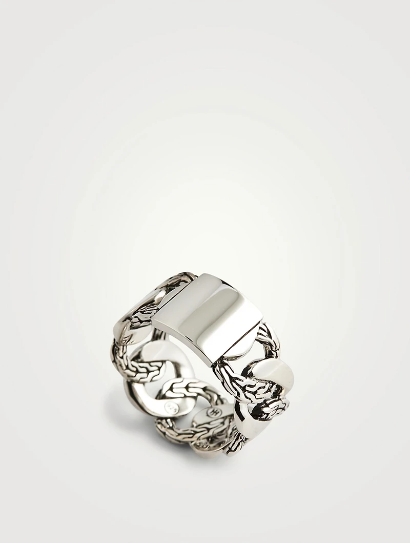 Silver Curb Link Band Ring
