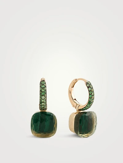 Nudo Earrings With Prasiolite, Malachite And Tsavorite