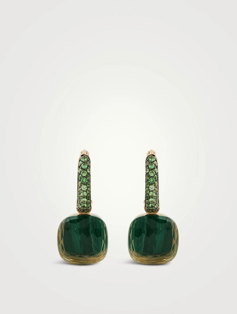 Nudo Earrings With Prasiolite, Malachite And Tsavorite