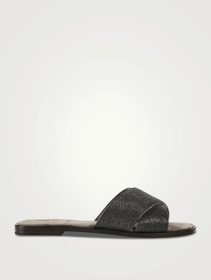 Crossover Leather Slide Sandals
