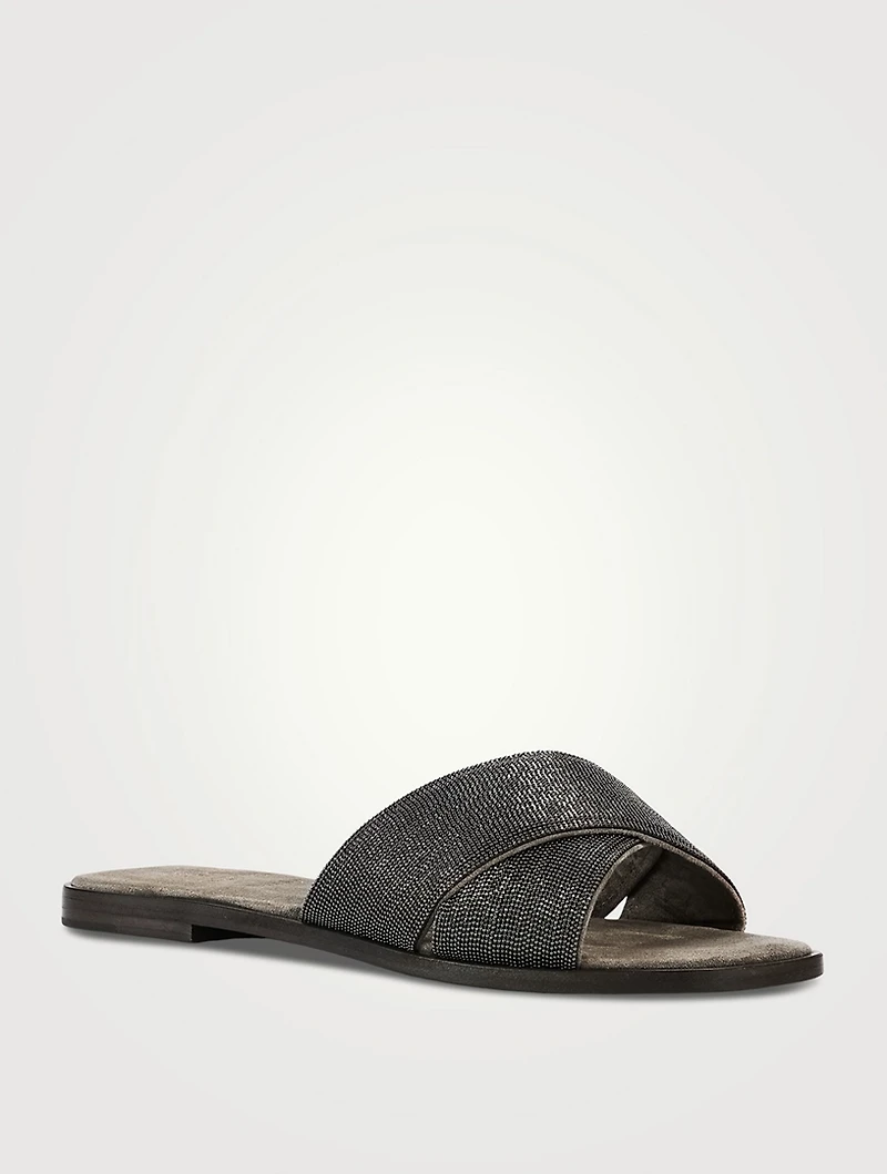 Crossover Leather Slide Sandals