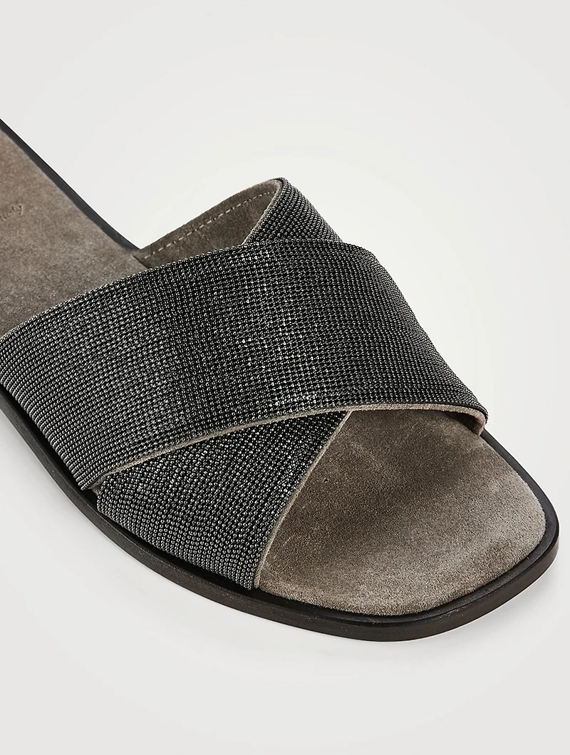 Crossover Leather Slide Sandals