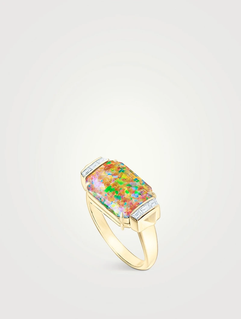 CH2 18K Gold Deco Tablet Twister Slim Ring With Diamonds