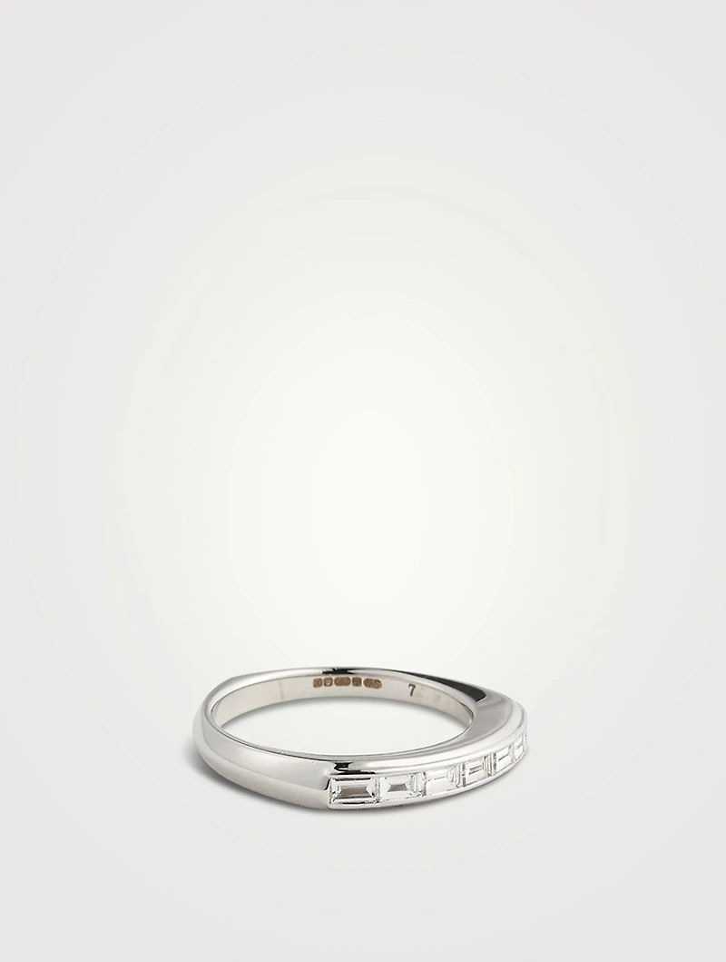 CH2 18K White Gold Baguette Stack Ring With Diamonds
