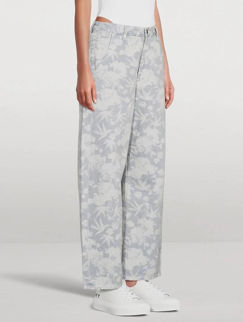 Ayla Baggy Cropped Jeans Floral Print
