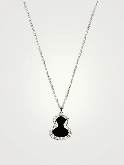 Petite Wulu 18K White Gold Necklace With Onyx And Diamonds
