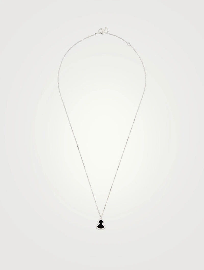 Petite Wulu 18K White Gold Necklace With Onyx And Diamonds