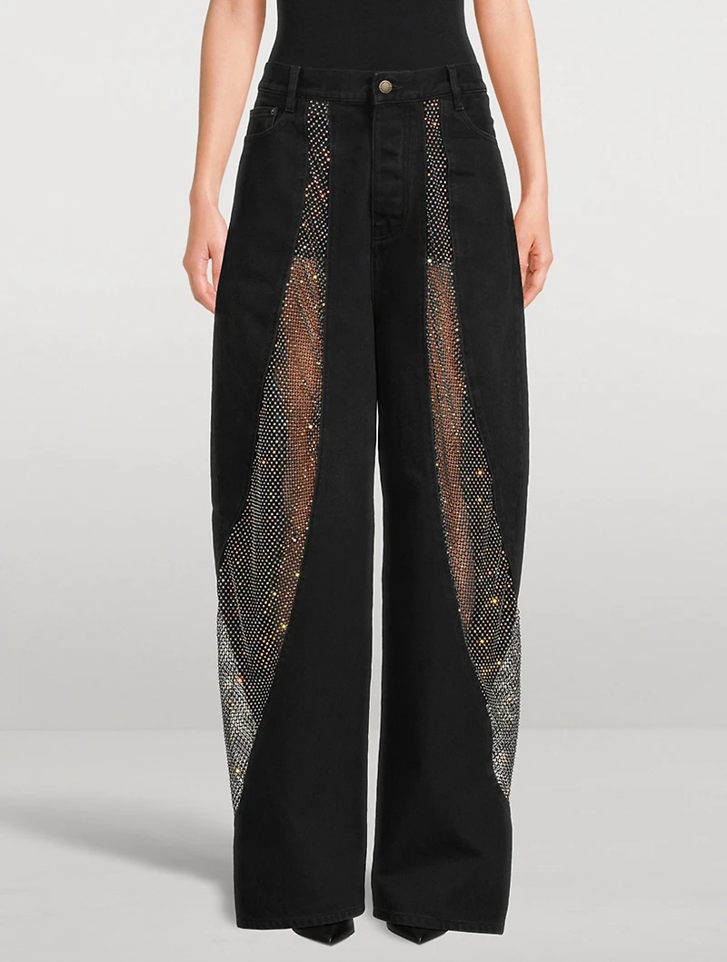 Lady Ray Around Crystal-Embellished Wide-Leg Jeans